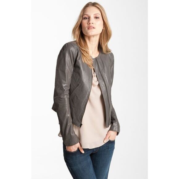 Theory Black Leather Fida Crop Front Zip Biker Jacket Size Large $815 Womens Sz - Picture 10 of 10